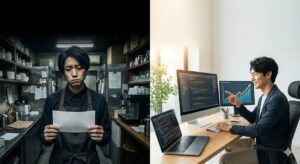 接客業から未経験でエンジニアへ！元手取り18万の私が、接客経験を面接で最強の武器に変える言い換え術と、実際に成功した人のインタビューを全公開。立ち仕事や低賃金から逆転するロードマップを解説します。