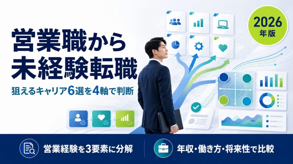 営業職から未経験転職で狙えるキャリア6選｜業種転換の判断軸・厚労省 job tag×書類通過率の実測＋4軸スコアリング